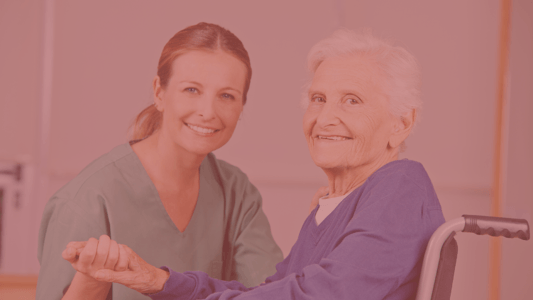 nurse and senior with coral overlay
